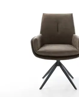 Jedálenské stoličky DELIFE Jedálenská stolička Clea-Flex mikrovlákno taupe vintage krížová podstava široká čierna 360° otočná hojdacia funkcia