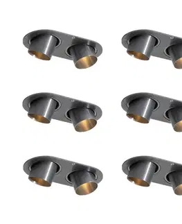Zapustené svietidlá Sada 6 zapustených bodových svetiel Gunmetal GU10 35 mm naklápateľné 2-svetelné - Installa