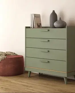 Komody a skrinky KENDY komoda 4S, tlmená zelená/dub
