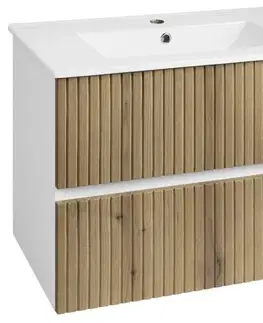Kúpeľňový nábytok AQUALINE - PANEDA STRIP umývadlová skrinka 74,5x55x45,2cm, dub emporio PN375
