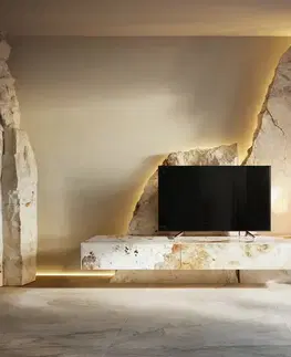 Televízne stolíky DELIFE TV stolík Cuor 200 cm keramika Minas Melange bielo-béžová 1 výklopné dvierka 1 zásuvka závesné