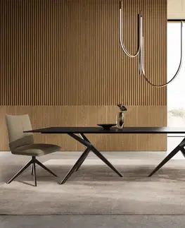 Jedálenské stoly DELIFE Jedálenský stôl Edge 300x100 keramika Laminam®Noir Desir hnedá Estelar okrúhly kov čierna