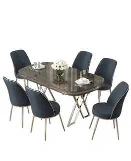 Jedálenské sety Dining Table & Chairs Set (7 Pieces) Lai - Anthracite, Chrome