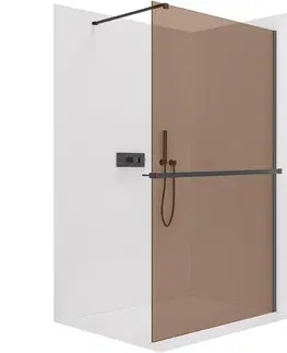 Sprchové dvere CERANO - Sprchová zástena Walk-in Onyx Cube Ľ/P - 8 mm + polička/držiak na uteráky - hranatá vzpera - čierna matná, bronzové sklo - 100x200 CER-689332