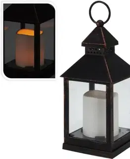 Vianočné dekorácie Kinekus Lampáš svietnik s LED sviečkou 23cm, medený efekt