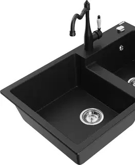 Kuchynské drezy MEXEN/S MEXEN/S - Tomas granitový drez 2-bowl vrátane batérie Carla, čierna 6516-77-670700-70