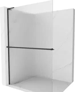 Sprchové dvere MEXEN/S - Kioto+ L Sprchová zástena WALK-IN s poličkou a držiakom uterákov 70 x 200, prúžky, čierna 800-070-123-70-09