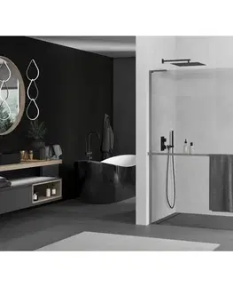 Sprchové dvere MEXEN/S - Kioto+ L Sprchová zástena WALK-IN s poličkou a držiakom uterákov 55 x 200, transparent, grafit metal 800-055-123-95-00