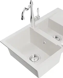 Kuchynské drezy MEXEN/S MEXEN/S - Gaspar granitový drez 1.5 s odkvapkávačom vrátane batérie Carla, biela 6507-20-670700-00