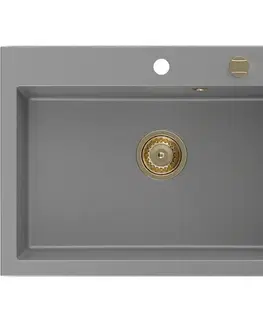 Kuchynské drezy MEXEN/S MEXEN/S - Elix granitový drez 1-miska 700 x 500 mm, sivý, sifón zlatá 6526701005-71-G