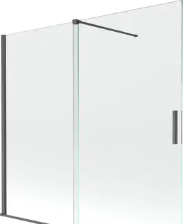 Sprchové dvere MEXEN/S - Velar Dvojkrídlová posuvná vaňová zástena 170 x 160, transparent, šedá kartáčovaná 896-170-000-01-66