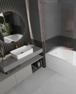 Sprchové dvere MEXEN/S - Next L vaňová zástena FIX 100 x 150, prúžky, meď kartáčovaná 895-100-000-03-09-65