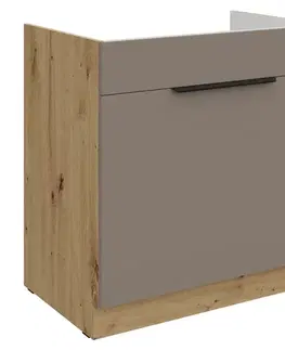 Kuchynské dolné skrinky KONDELA Frisbo 80 ZL 1S BB drezová kuchynská skrinka sandgrau / dub artisan