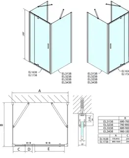 Sprchovacie kúty POLYSAN - EASY sprchový kout tri steny 900-1000x700, pivot dvere L/P varianta, Brick sklo EL1738EL3138EL3138