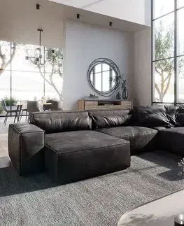 Sedacie súpravy XL DELIFE Pohovka v tvare "U" Sirpio 300x210 cm imitácia kože vintage antracitová ležadlo variabilné