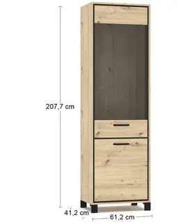 Vitríny NABBI Vinap PB-1W1D dvojdverová vitrína dub artisan / wenge tmavá