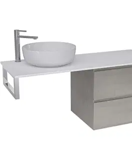 Kúpeľňový nábytok CERANO - Kúpeľňová skrinka Carole - betónovo šedá + doska pod umývadlo z lit. mramoru Elanys - 12 mm + konzola chróm - 120x46x49,2 CER-679312