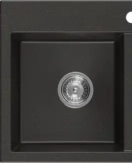 Kuchynské drezy MEXEN MEXEN - Hektor granitový drez 2-bowl 800 x 480 mm, čierna/zlatá metalik, sifón chróm 6521802000-75