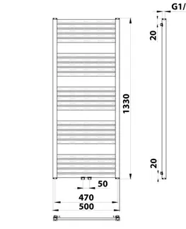 Radiátory do kúpeľne Bruckner - GRUNT vykurovacie teleso 500x1330 stredové pripojenie, čierny mat 600.122.6