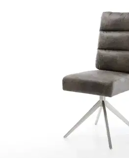 Jedálenské stoličky DELIFE Otočná jedálenská stolička Pela-Flex mikrovlákno sivá vintage krížová podstava široká nerezová oceľ 360° otočná hojdacia funkcia vrecková pružina