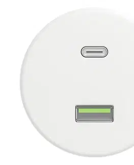 Predlžovacie káble lap - Retro USB zásuvka USB-A + USB-C bez rámčeka, snehovo biela W/USB