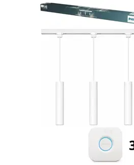 Svietidlá Philips LED stmievateľný luster na lankách v lište, systém EASYLINK HUE, 3× GU10 / 4,7 W / 230 V + Hue Bridge P7615+3xP7029+P1408