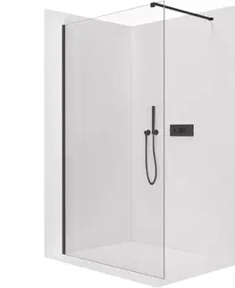 Sprchové dvere CERANO - Sprchová zástena Walk-in Onyx Cube Ľ/P - 10 mm - hranatá vzpera - čierna matná, transparentné sklo - 160x200 CER-8050BD8394