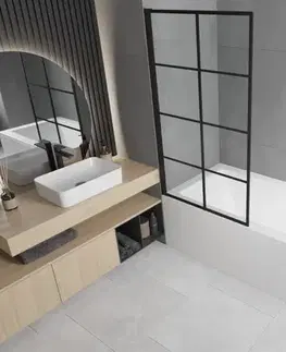 Sprchové dvere MEXEN/S - Cube obdĺžniková vaňa 180 x 80 cm s panelom + vaňová zástena 70, čierna vzor 550518080X9307017077