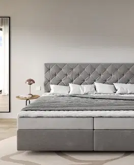 Postele Boxspring DELIFE Boxspring posteľ Dream-Great mikrovlákno sivá 200x200 cm bonellový matrac topper