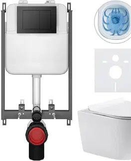 Záchody CERANO - Kompletný WC set Basic/Felci - biela lesklá - WC tlačidlo Maxio/Čierna - na zamurovanie - 53x37 CER-8050BD86081