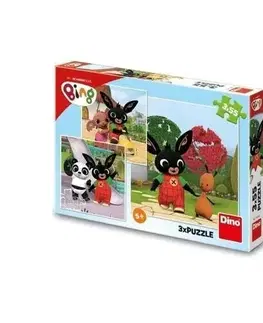 Puzzle Dino Puzzle 3v1 Zajačik Bing/Bing sa hrá 3x55dielikov v krabici 27x19x4cm.