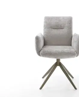 Jedálenské stoličky DELIFE Jedálenská stolička Jova-Flex s opierkami chenille strieborno sivá krížová podstava široká titánová farba 360° otočná hojdacia funkcia vrecková pružina