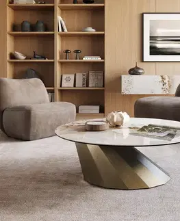 Konferenčné stolíky DELIFE Konferenčný stolík Edge okrúhly 100x100 cm keramika Minas Melange Parabi metalická zlatá