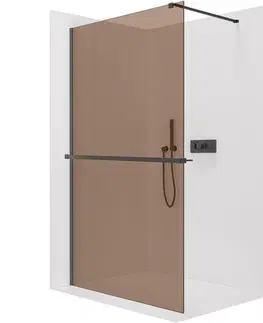 Sprchové dvere CERANO - Sprchová zástena Walk-in Onyx Cube Ľ/P - 8 mm + polička/držiak na uteráky - hranatá vzpera - čierna matná, bronzové sklo - 130x200 CER-689341