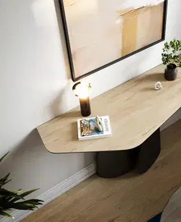 Konzolové stolíky DELIFE Konzolový stolík Edge polygonálny 140×50 cm keramika Laminam® sabbia v dubovej farbe Livos kov čierna