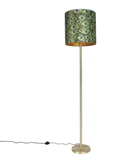 Stojace lampy Stojaca lampa mosadz s tienidlom páv 40 cm - Simplo