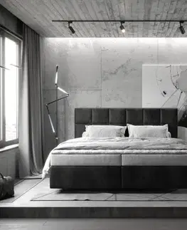 Postele Boxspring DELIFE Boxspring posteľ Dream-Fine 180×200 cm mikrovlákno antracitová vintage s matracom a topperom