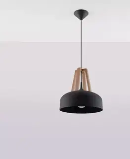 Lampy do obývačky Luster Casco A-0390 čierna/prírodné drevo