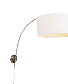 Nástenné osvetlenie Moderná nástenná oblúková lampa oceľ s bielym tienidlom 50/50/25 nastaviteľná