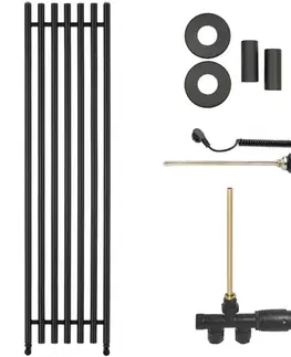 Doplnky do kúpeľne CERANO - Kúpeľňový radiátorový set Valerio - kombinované vykurovanie, termo tyč - bočné jednobodové pripojenie - 600W - čierna matná - 1560x390 mm CER-663835