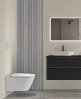 Kúpeľňový nábytok CERANO - Koupelnová skříňka pod umyvadlo s úchytkou Velora - černá matná, úchytka zlatá - 158x53x46,5  CER-665113