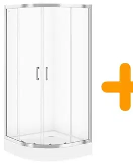 Vane CERSANIT/S - SPRCHOVÝ KÚT štvrťkruh 90x90 TRANSPARENT SKLO + vanička S158-005-SET1