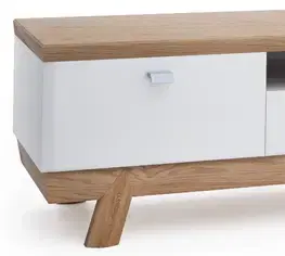 TV stolíky TARANKO Aspen AS-RTV tv stolík biely vysoký lesk / dub (Grande 01)