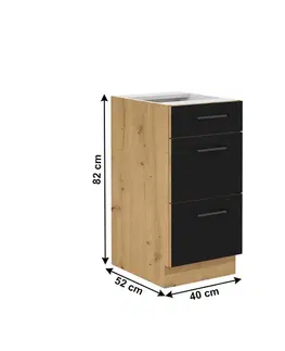 Kuchynské dolné skrinky KONDELA Monro 40 D 3S BB dolná kuchynská skrinka čierna / dub artisan