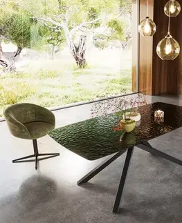 Jedálenské stoly DELIFE Jedálenský stôl Edge zaoblený tvar 200x100 reliéfne sklo dymovo čierna 3D dizajn krížová podstava hranatý čierna