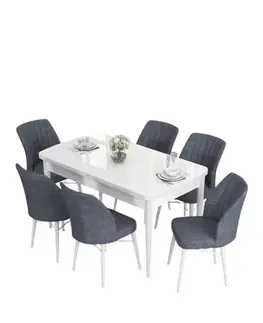 Jedálenské sety Extendable Dining Table & Chairs Set (7 Pieces) Eva - White, Fume