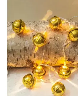 Vianočné dekorácie  1v272 - LED svetelná reťaz 10× LED / napájanie 2× AA / teplá biela / 1,8 m / s rolničkami 1v272