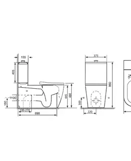 Sanitárna keramika SAPHO - MEDIC RIMLESS WC kombi misa s nádržkou, spodný/zadný odpad, biela MC102