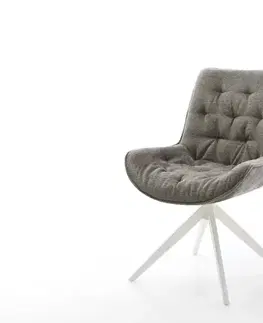 Jedálenské stoličky DELIFE Jedálenská stolička Taimi-Flex bouclé mäkký tmavobéžová krížová podstava široká biela 360° otočný kolískacia funkcia