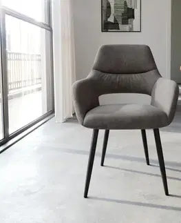 Jedálenské stoličky DELIFE Jedálenská stolička Yago-Flex s opierkami mikrovlákno antracit vintage 4-nohá zúžená čierna vrecková pružina